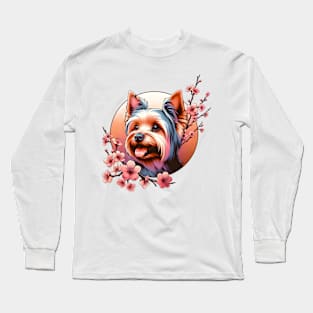 Silky Terrier's Spring Joy Among Cherry Blossoms Long Sleeve T-Shirt